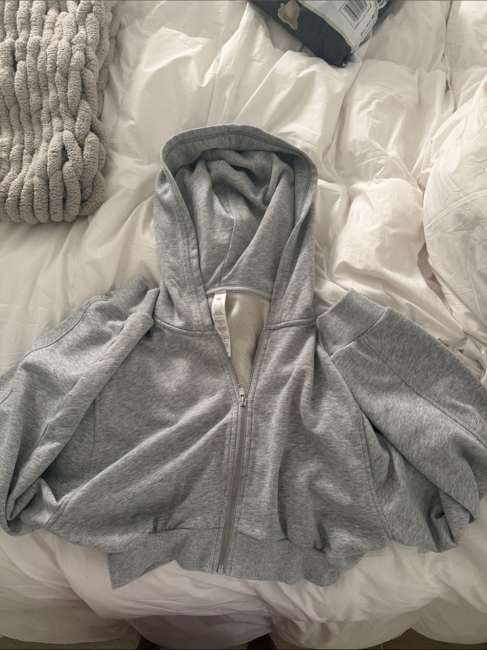 ALO Yoga Light Gray Cropped Zip Hoodie